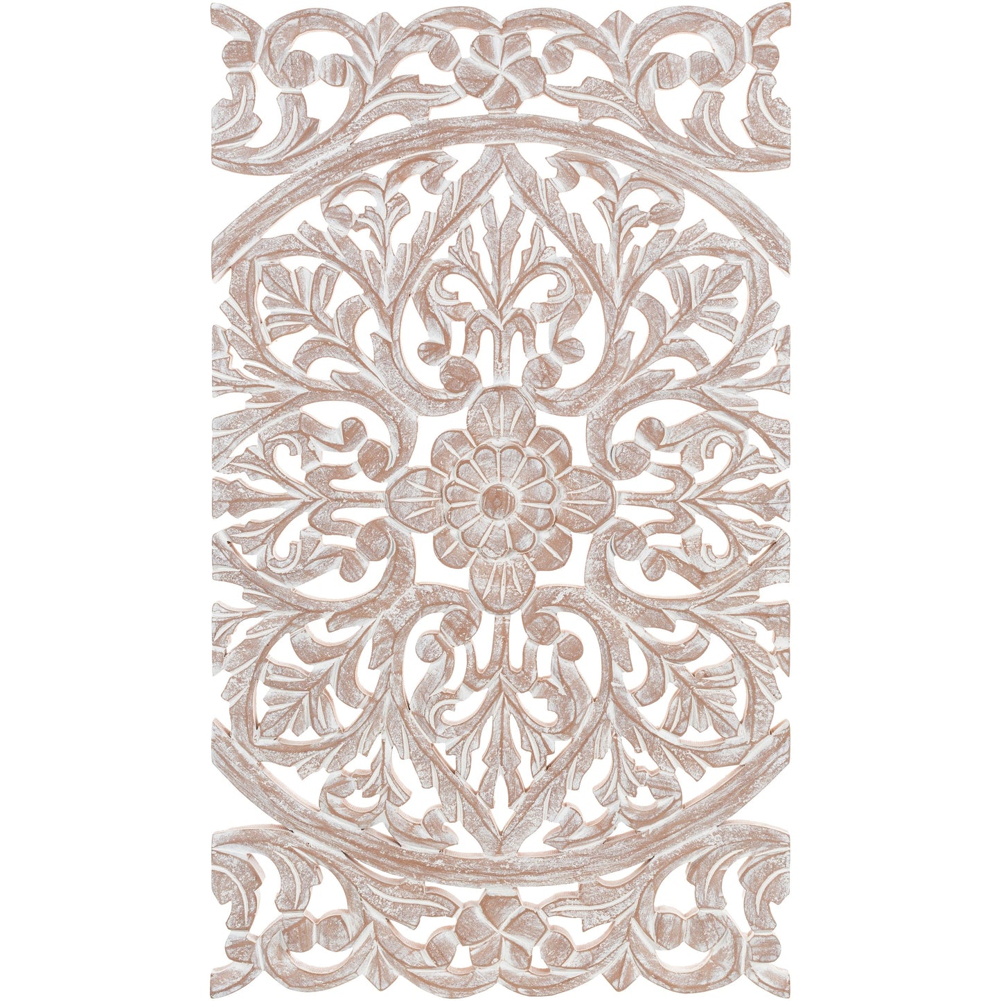Norma - Tableau mural en bois naturel à motifs floraux, sculpté à la main, 3 panneaux, 122 x 71 cm (48x28 pouces)