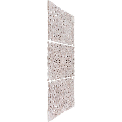 Norma - Tableau mural en bois naturel à motifs floraux, sculpté à la main, 3 panneaux, 122 x 71 cm (48x28 pouces)