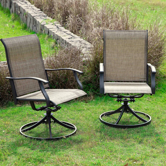 Ensemble de 2 chaises pivotantes de jardin, tissu Textilene, cadre en fer.