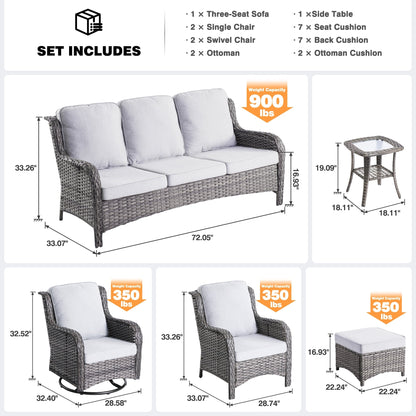 OVIOS Ensemble de meubles de jardin en osier 8 pièces avec chaises pivotantes