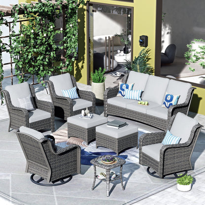 OVIOS Ensemble de meubles de jardin en osier 8 pièces avec chaises pivotantes