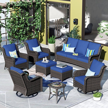 OVIOS Ensemble de meubles de jardin en osier 8 pièces avec chaises pivotantes