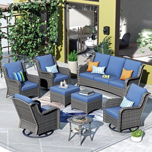 OVIOS Ensemble de meubles de jardin en osier 8 pièces avec chaises pivotantes