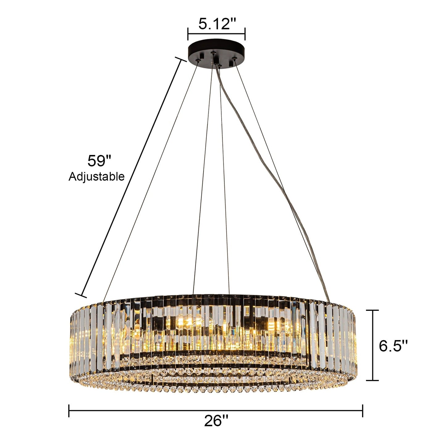 OYIPRO Lustre moderne rond en cristal à 6/8/12 lumières, suspension en forme de tambour pour îlot de cuisine