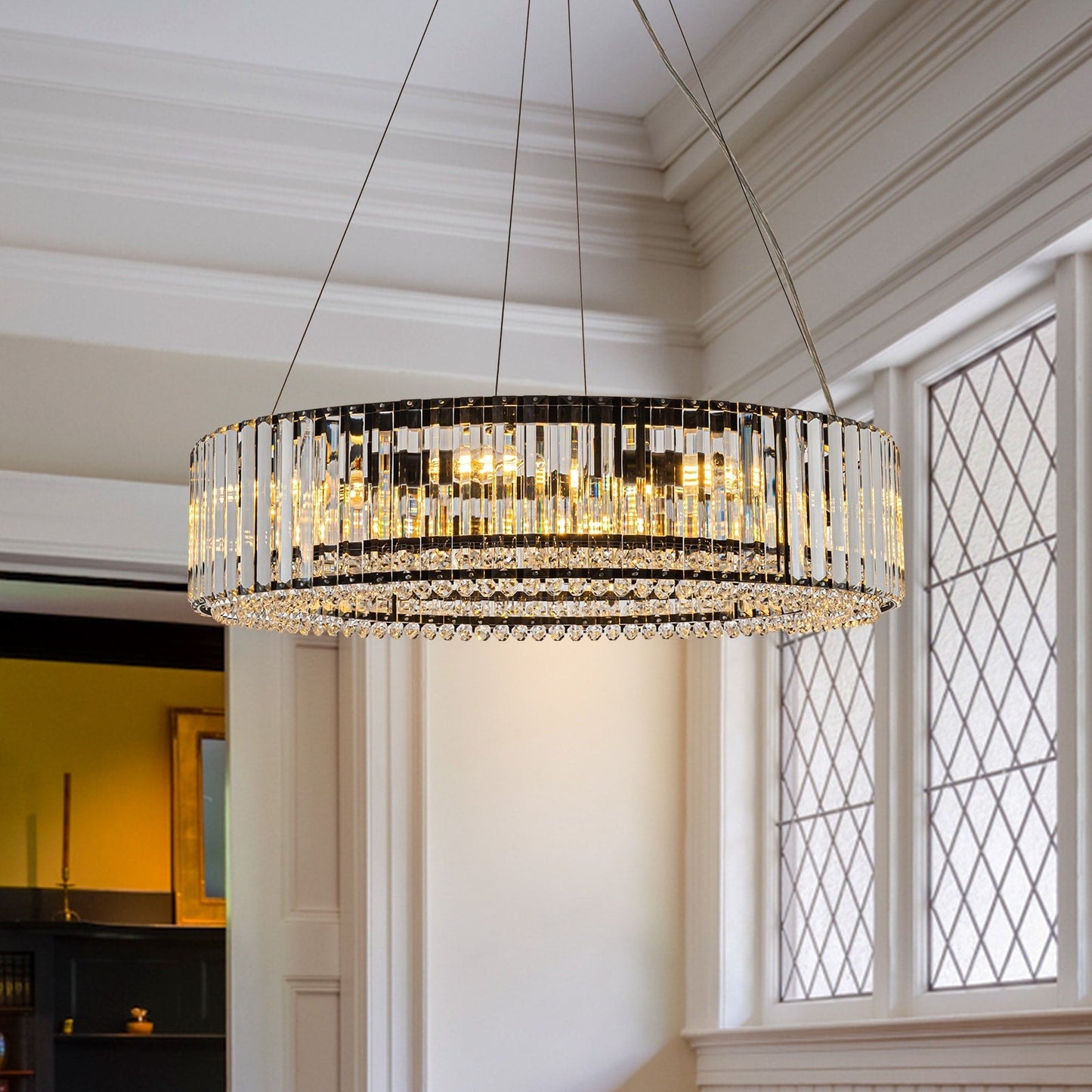 OYIPRO Lustre moderne rond en cristal à 6/8/12 lumières, suspension en forme de tambour pour îlot de cuisine