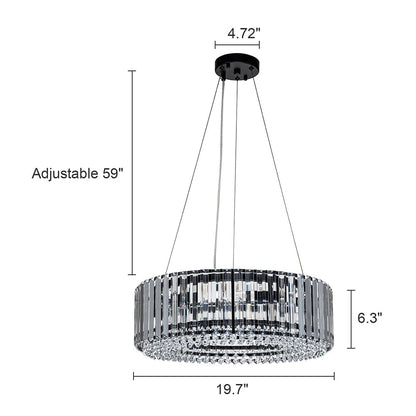 OYIPRO Lustre moderne rond en cristal à 6/8/12 lumières, suspension en forme de tambour pour îlot de cuisine