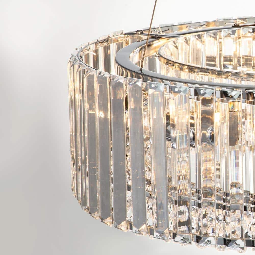 OYIPRO Lustre moderne rond en cristal à 6/8/12 lumières, suspension en forme de tambour pour îlot de cuisine
