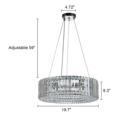 OYIPRO Lustre moderne rond en cristal à 6/8/12 lumières, suspension en forme de tambour pour îlot de cuisine