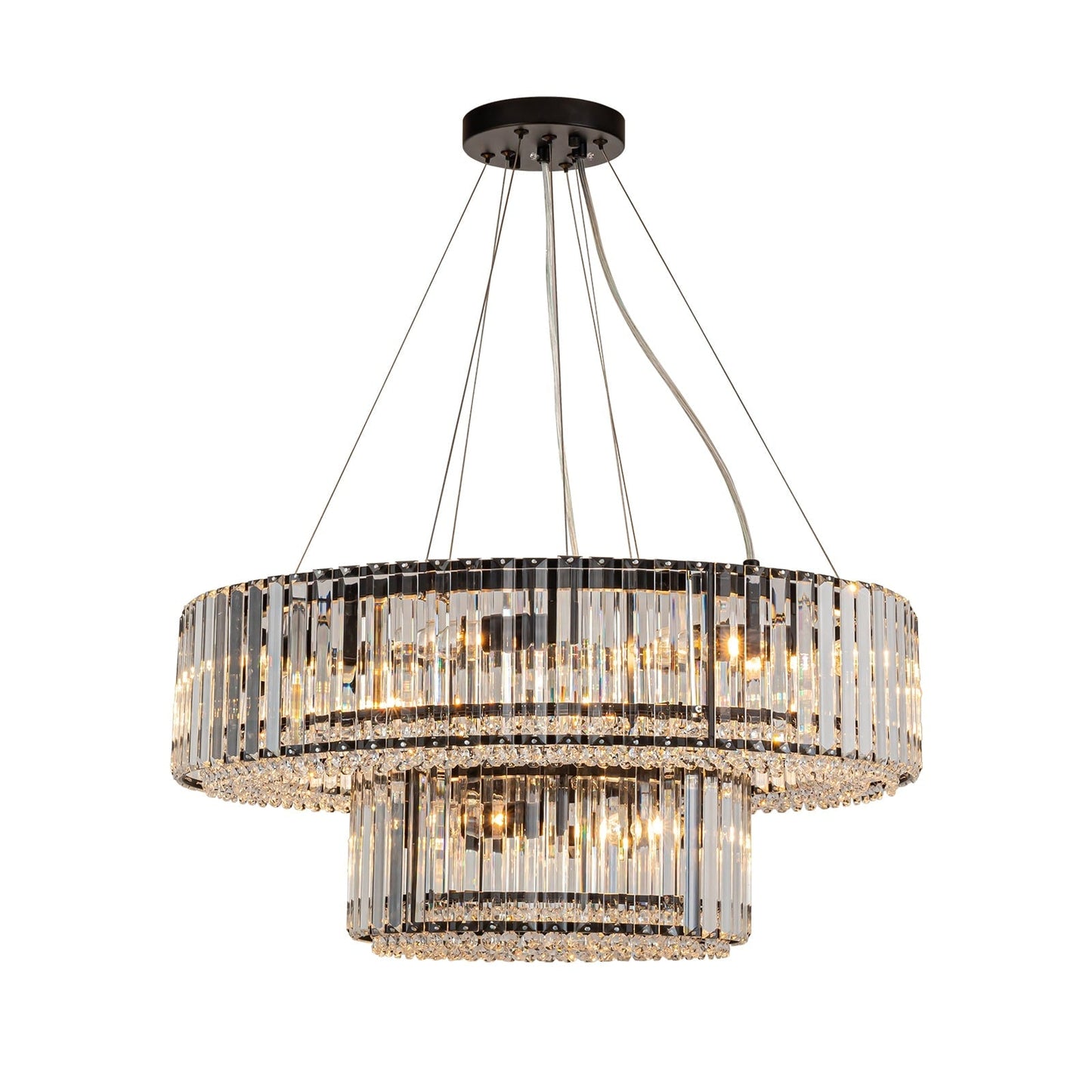 OYIPRO Lustre moderne rond en cristal à 6/8/12 lumières, suspension en forme de tambour pour îlot de cuisine