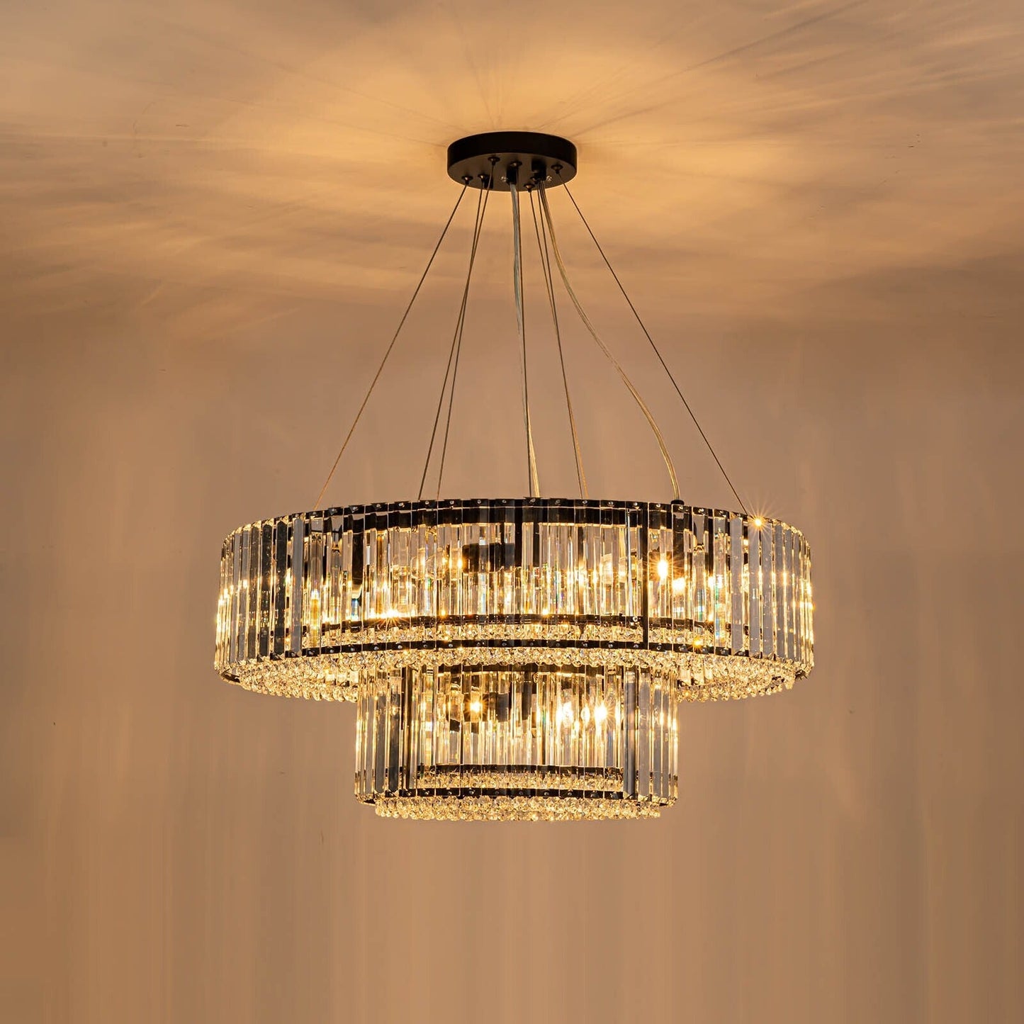 OYIPRO Lustre moderne rond en cristal à 6/8/12 lumières, suspension en forme de tambour pour îlot de cuisine