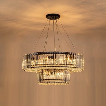 OYIPRO Lustre moderne rond en cristal à 6/8/12 lumières, suspension en forme de tambour pour îlot de cuisine