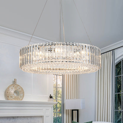 OYIPRO Lustre moderne rond en cristal à 6/8/12 lumières, suspension en forme de tambour pour îlot de cuisine