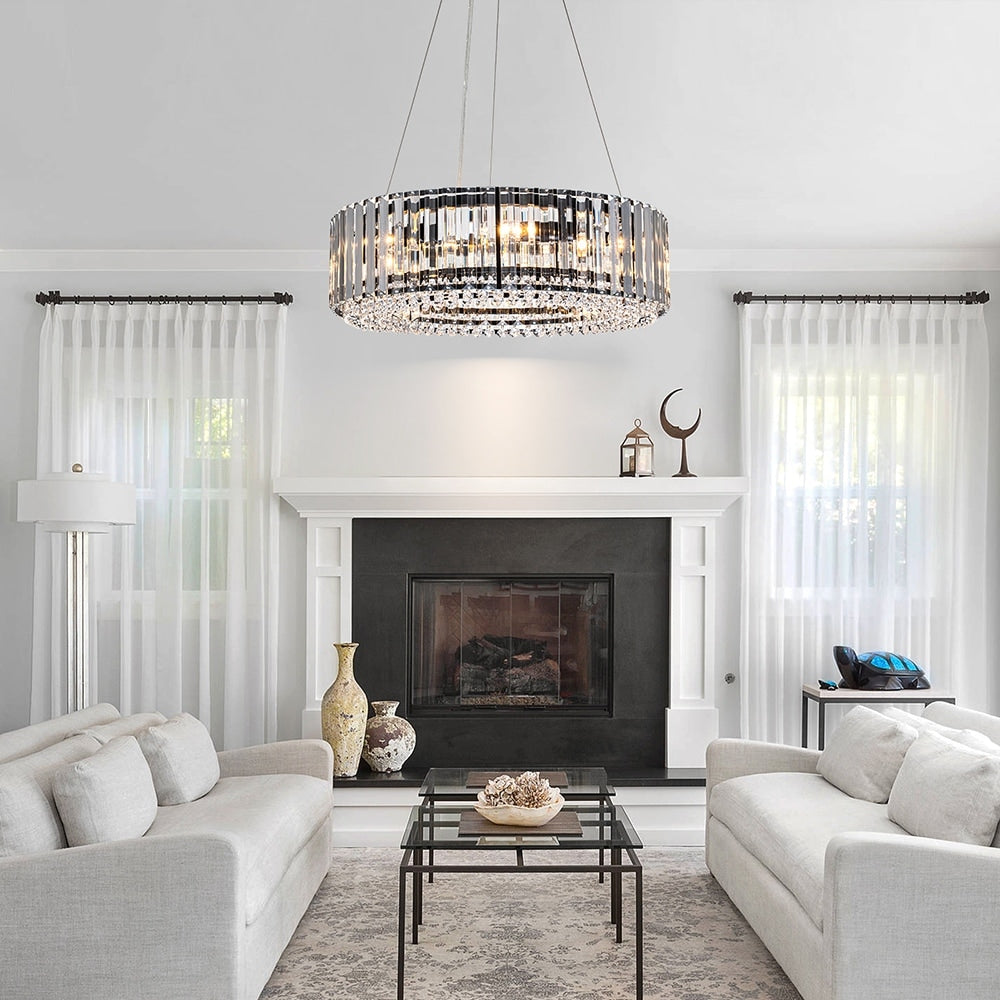 OYIPRO Lustre moderne rond en cristal à 6/8/12 lumières, suspension en forme de tambour pour îlot de cuisine