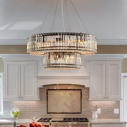 OYIPRO Lustre moderne rond en cristal à 6/8/12 lumières, suspension en forme de tambour pour îlot de cuisine