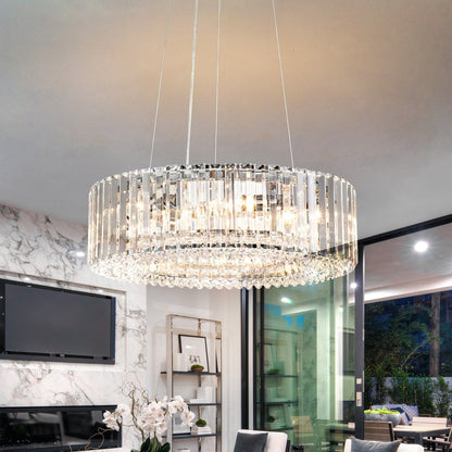 OYIPRO Lustre moderne rond en cristal à 6/8/12 lumières, suspension en forme de tambour pour îlot de cuisine