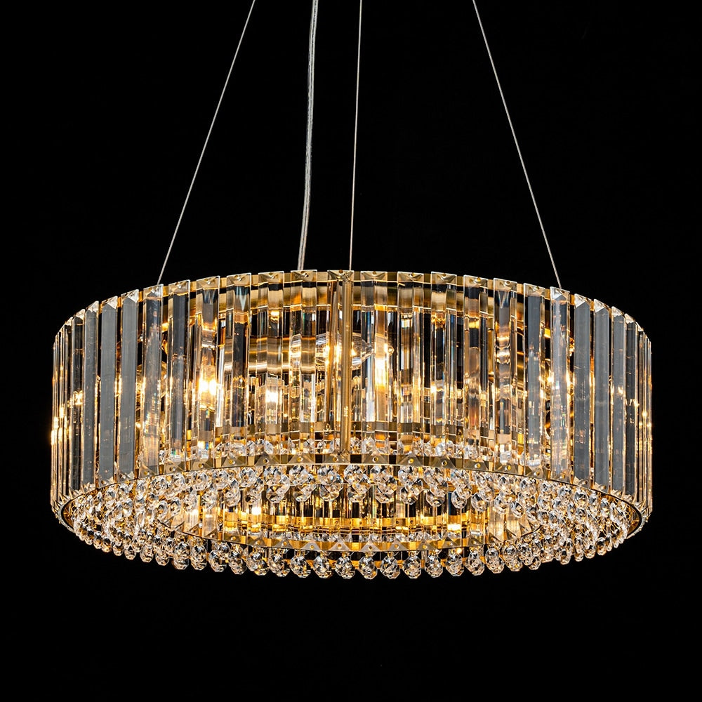 OYIPRO Lustre moderne rond en cristal à 6/8/12 lumières, suspension en forme de tambour pour îlot de cuisine