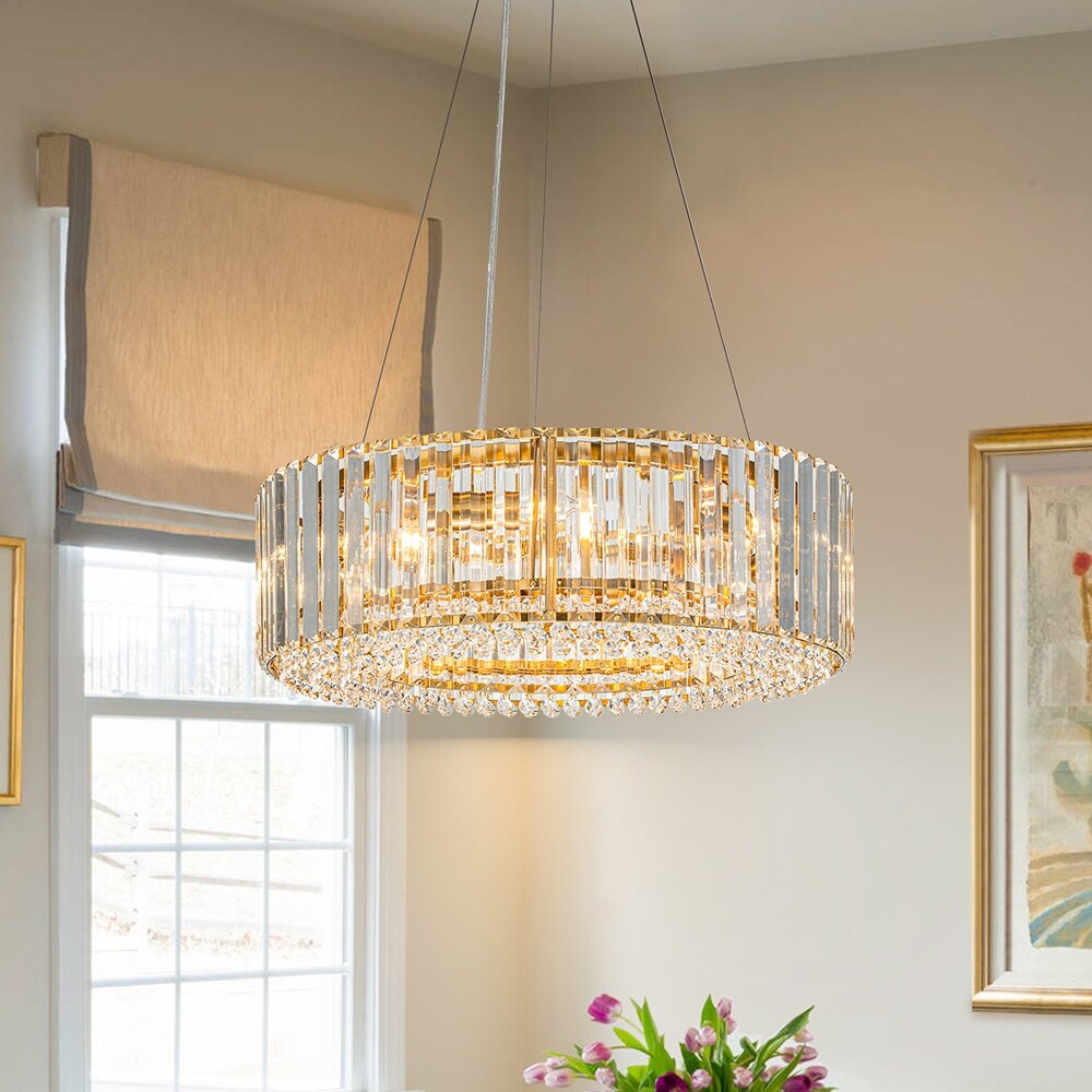 OYIPRO Lustre moderne rond en cristal à 6/8/12 lumières, suspension en forme de tambour pour îlot de cuisine