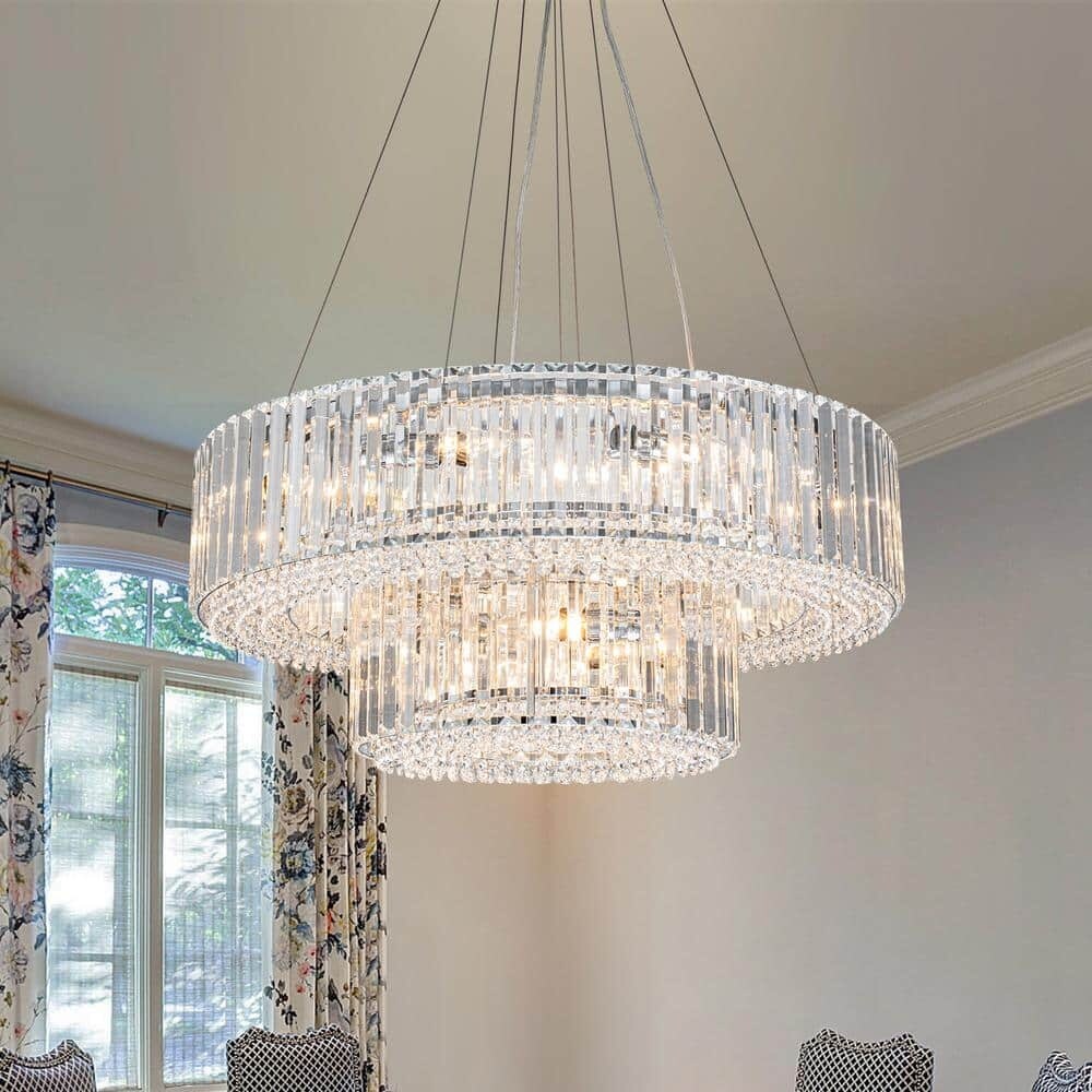 OYIPRO Lustre moderne rond en cristal à 6/8/12 lumières, suspension en forme de tambour pour îlot de cuisine