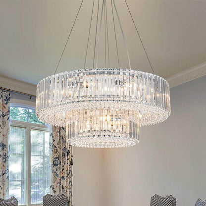 OYIPRO Lustre moderne rond en cristal à 6/8/12 lumières, suspension en forme de tambour pour îlot de cuisine
