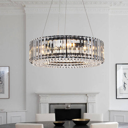 OYIPRO Lustre moderne rond en cristal à 6/8/12 lumières, suspension en forme de tambour pour îlot de cuisine