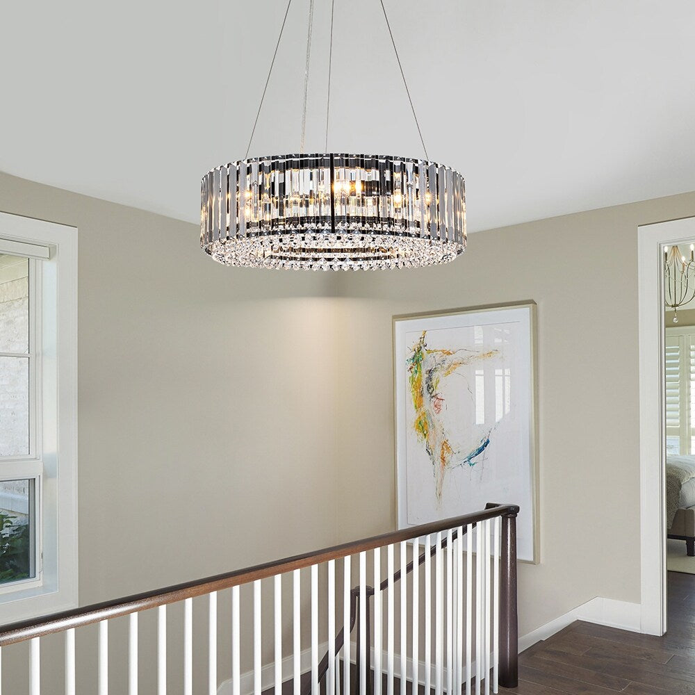 OYIPRO Lustre moderne rond en cristal à 6/8/12 lumières, suspension en forme de tambour pour îlot de cuisine