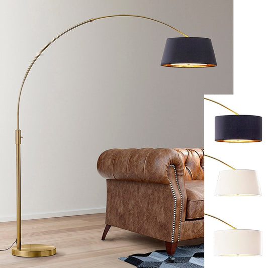 Lampe de sol à arche rétractable Orbita 81H à LED, intensité variable, ampoule incluse, finition laiton antique.