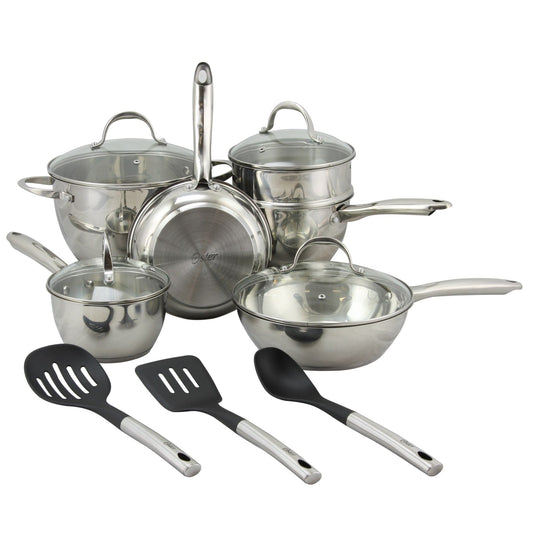 Ensemble de cuisine en acier inoxydable à forme de ventre, 13 pièces, Oster Ridgewell