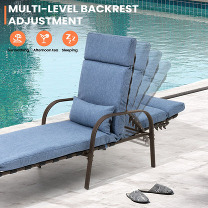 Chaise longue de jardin réglable pour extérieur avec coussin, pour plage ou bord de piscine