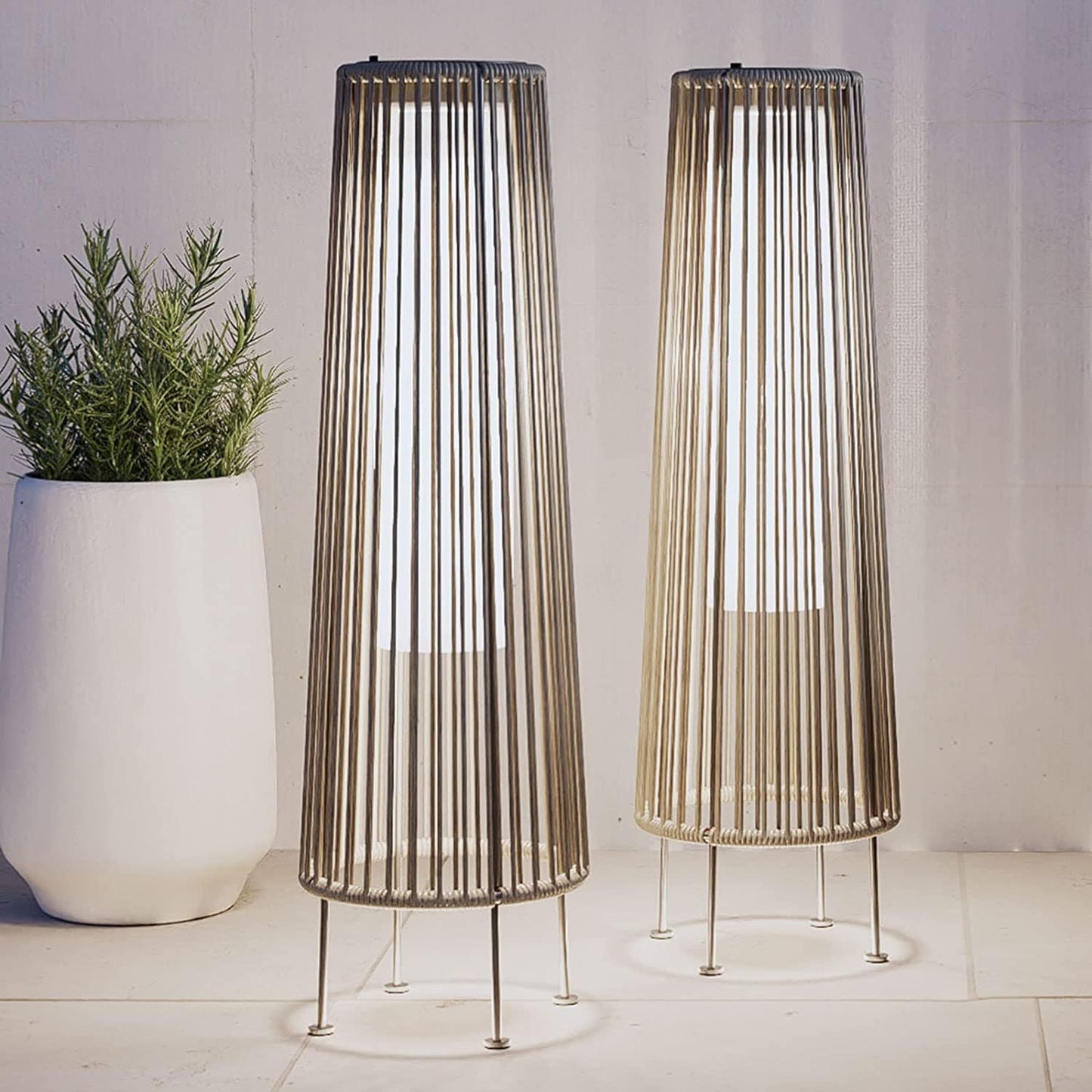 Lot de 2 lampes solaires d'extérieur, lampes solaires en osier pour terrasse, résistantes aux intempéries, étanches, pour véranda, jardin, cour.