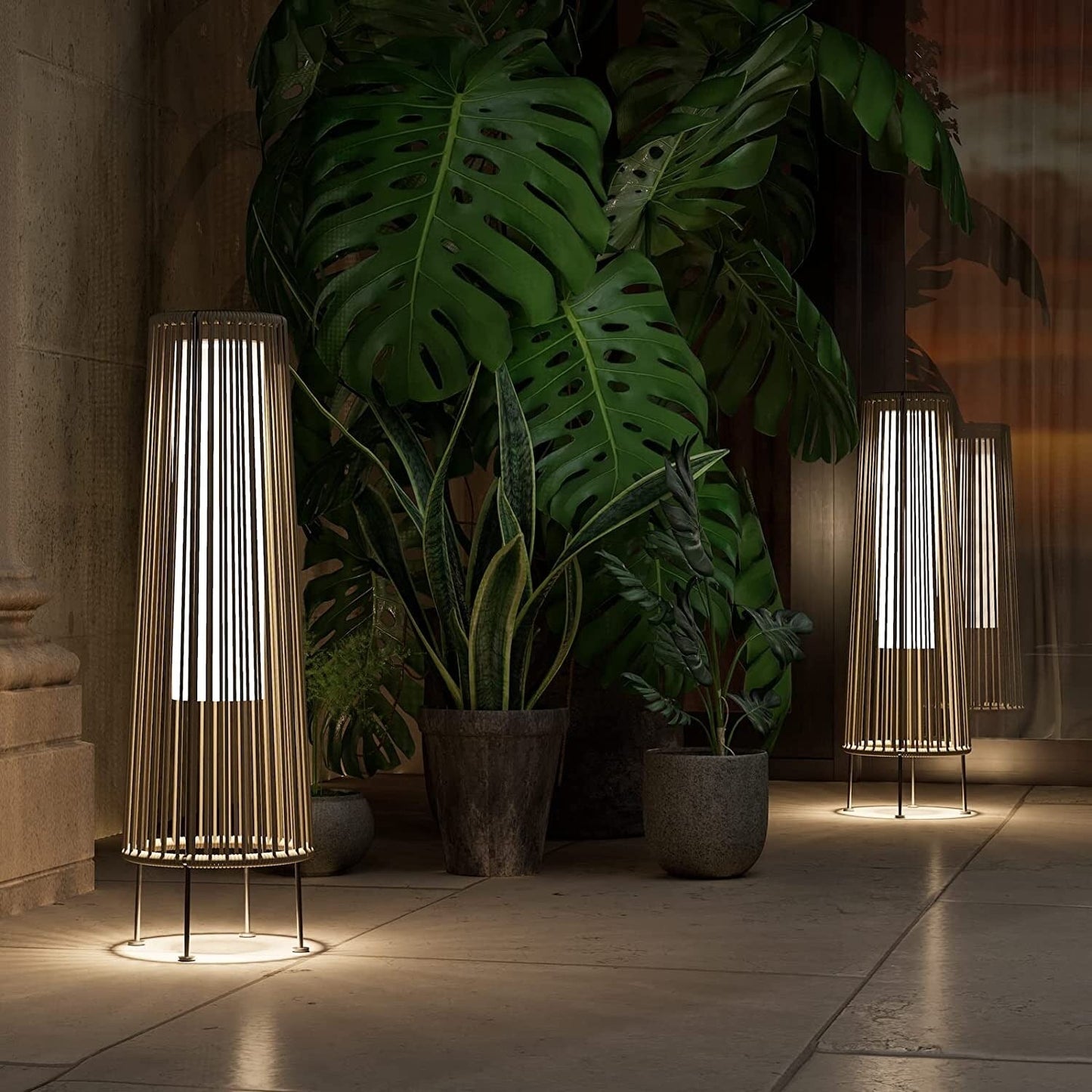 Lot de 2 lampes solaires d'extérieur, lampes solaires en osier pour terrasse, résistantes aux intempéries, étanches, pour véranda, jardin, cour.