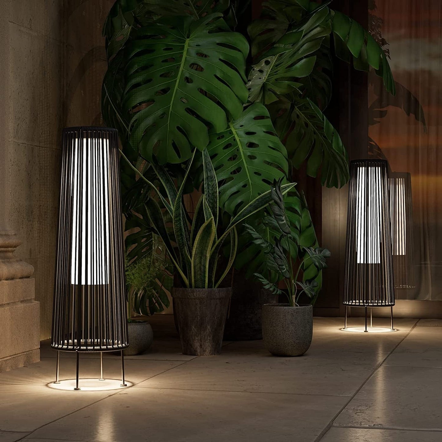 Lot de 2 lampes solaires d'extérieur, lampes solaires en osier pour terrasse, résistantes aux intempéries, étanches, pour véranda, jardin, cour.