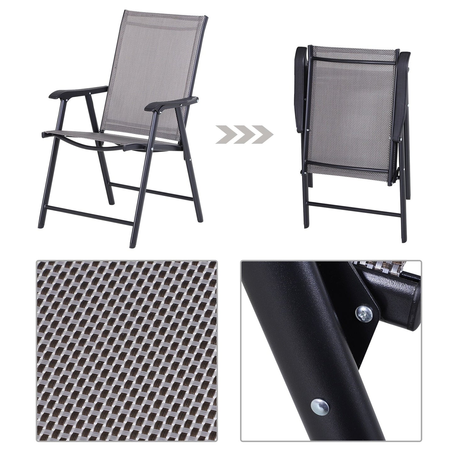 Outsunny Ensemble de 4 chaises de jardin pliantes avec un design simple et chic, confortables pour la terrasse, le jardin, la cour et les voyages.