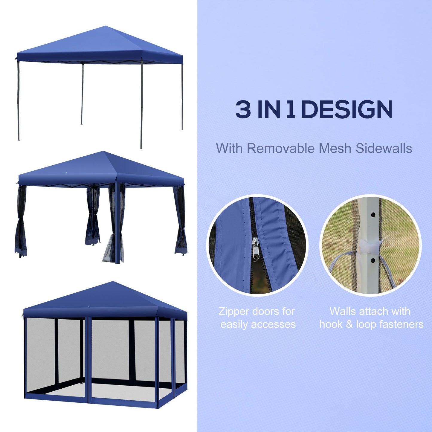 Outsunny Tente Pop-up de 3m x 3m avec parois latérales en filet amovibles, conception facile à installer, pour événements et fêtes en plein air