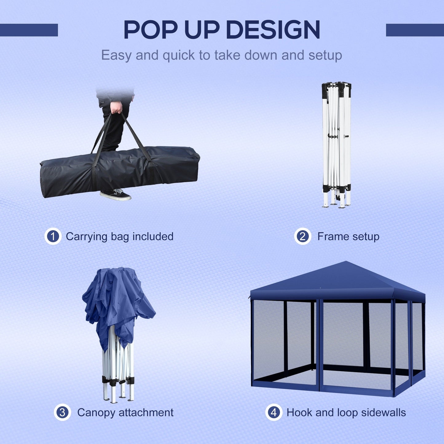 Outsunny Tente Pop-up de 3m x 3m avec parois latérales en filet amovibles, conception facile à installer, pour événements et fêtes en plein air