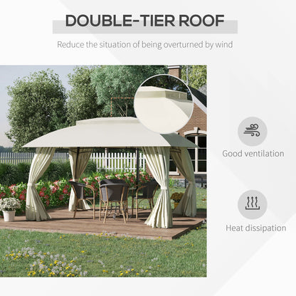 Outsunny Gazebo de Patio 3 x 4 m, Abri Extérieur avec Panneaux Lateraux, Toit Doublement Ventilé, Structure en Acier