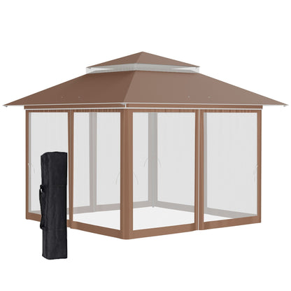 Outsunny Tente Pop-up Instant Canopy 3,6 m x 3,6 m, avec Pare-soleil, pliable, avec moustiquaire latérale en maille, hauteur réglable sur 3 niveaux