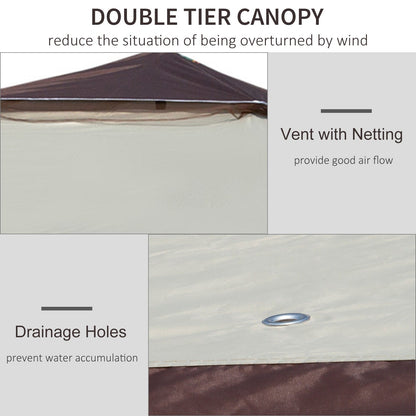 Outsunny Tente Pop-up Instant Canopy 3,6 m x 3,6 m, avec Pare-soleil, pliable, avec moustiquaire latérale en maille, hauteur réglable sur 3 niveaux