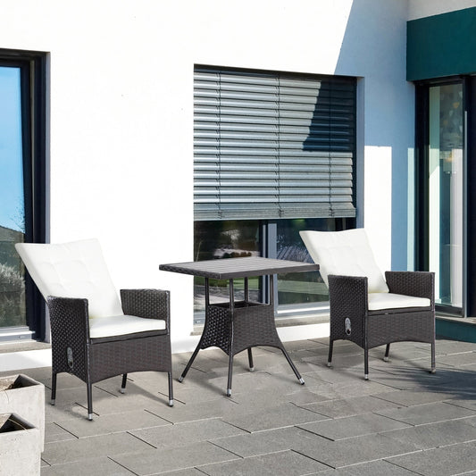 Outsunny Ensemble de salon de jardin 3 pièces en rotin PE, chaises inclinables d'extérieur avec table basse en plastique imitation bois