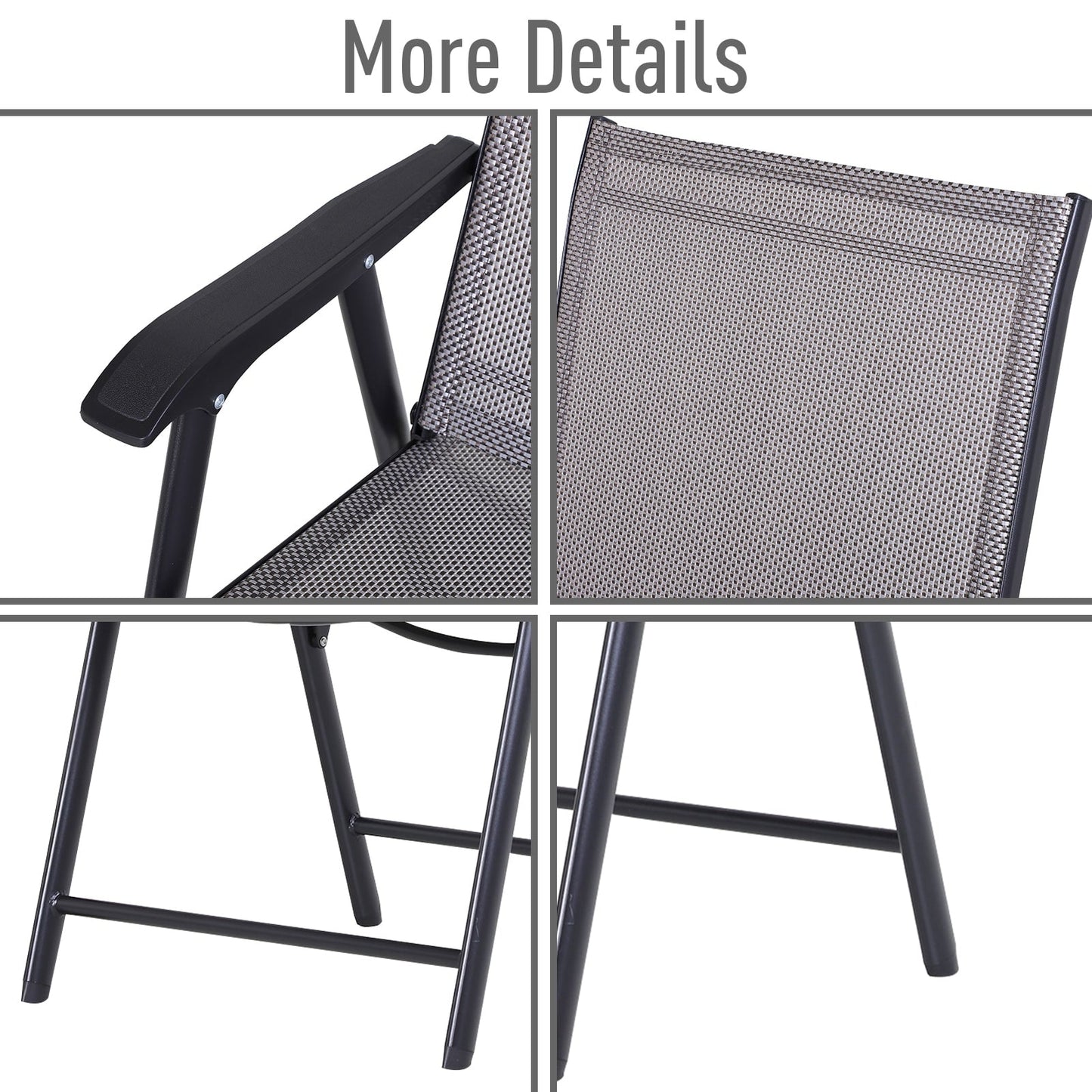 Outsunny Ensemble de 4 chaises de jardin pliantes avec un design simple et chic, confortables pour la terrasse, le jardin, la cour et les voyages.