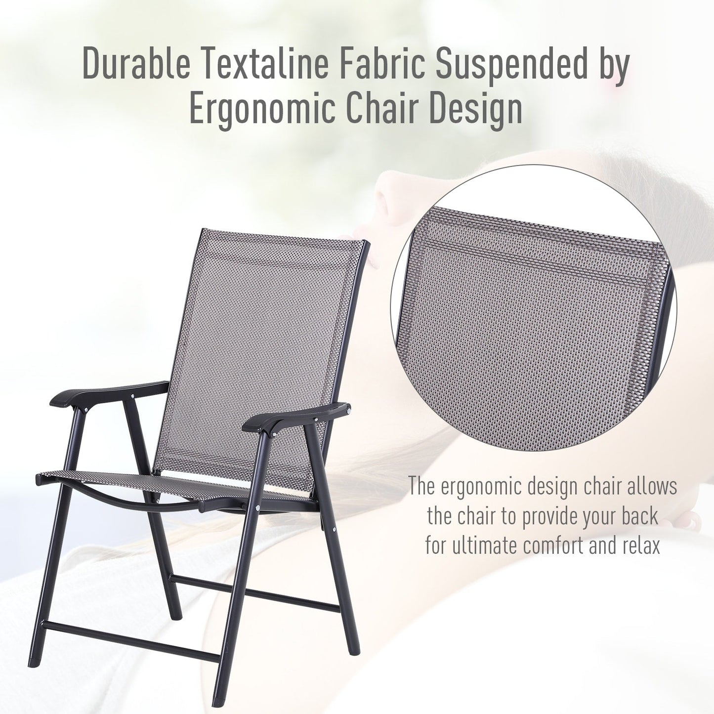 Outsunny Ensemble de 4 chaises de jardin pliantes avec un design simple et chic, confortables pour la terrasse, le jardin, la cour et les voyages.
