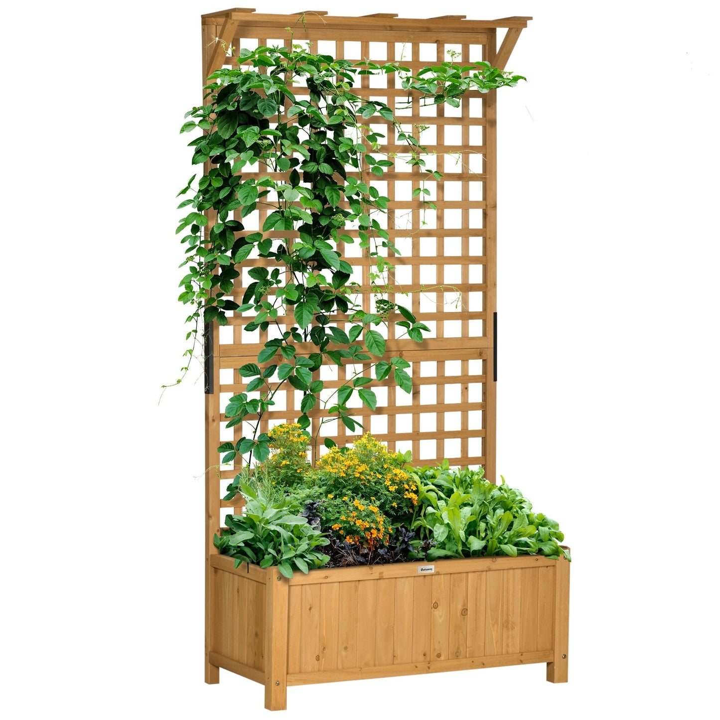 Outsunny Planter en Bois avec Treillis, Bac de Jardin surélevé pour Plantes grimpantes avec Trou de Drainage et Toit