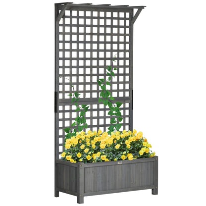 Outsunny Planter en Bois avec Treillis, Bac de Jardin surélevé pour Plantes grimpantes avec Trou de Drainage et Toit