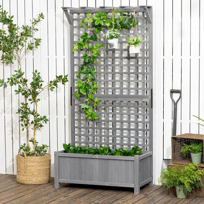 Outsunny Planter en Bois avec Treillis, Bac de Jardin surélevé pour Plantes grimpantes avec Trou de Drainage et Toit