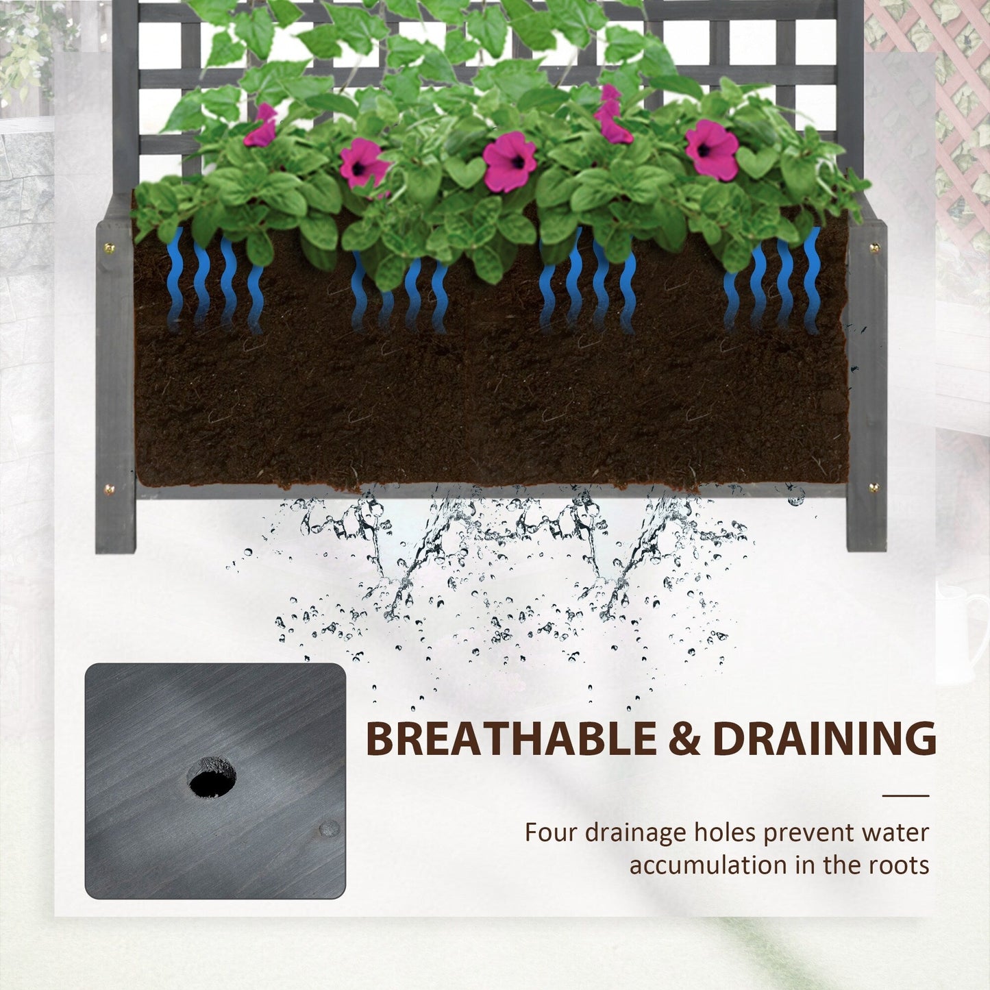 Outsunny Planter en Bois avec Treillis, Bac de Jardin surélevé pour Plantes grimpantes avec Trou de Drainage et Toit