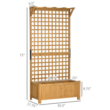 Outsunny Planter en Bois avec Treillis, Bac de Jardin surélevé pour Plantes grimpantes avec Trou de Drainage et Toit