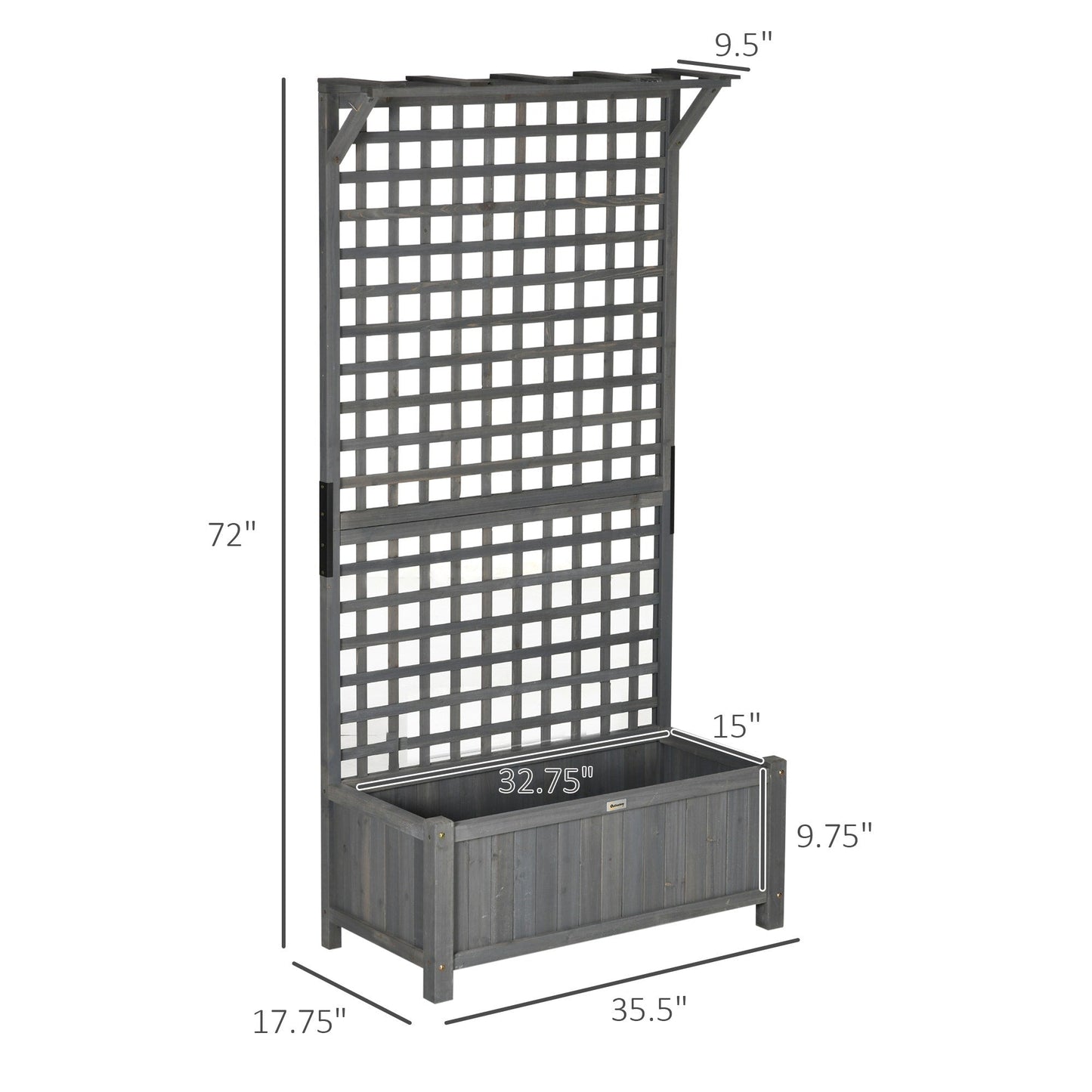 Outsunny Planter en Bois avec Treillis, Bac de Jardin surélevé pour Plantes grimpantes avec Trou de Drainage et Toit