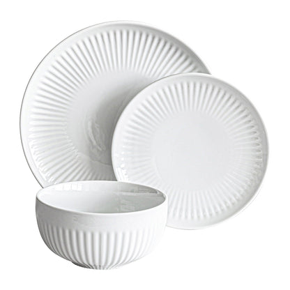 Service de table en porcelaine blanche Over and Back, 24 pièces, à bords cannelés