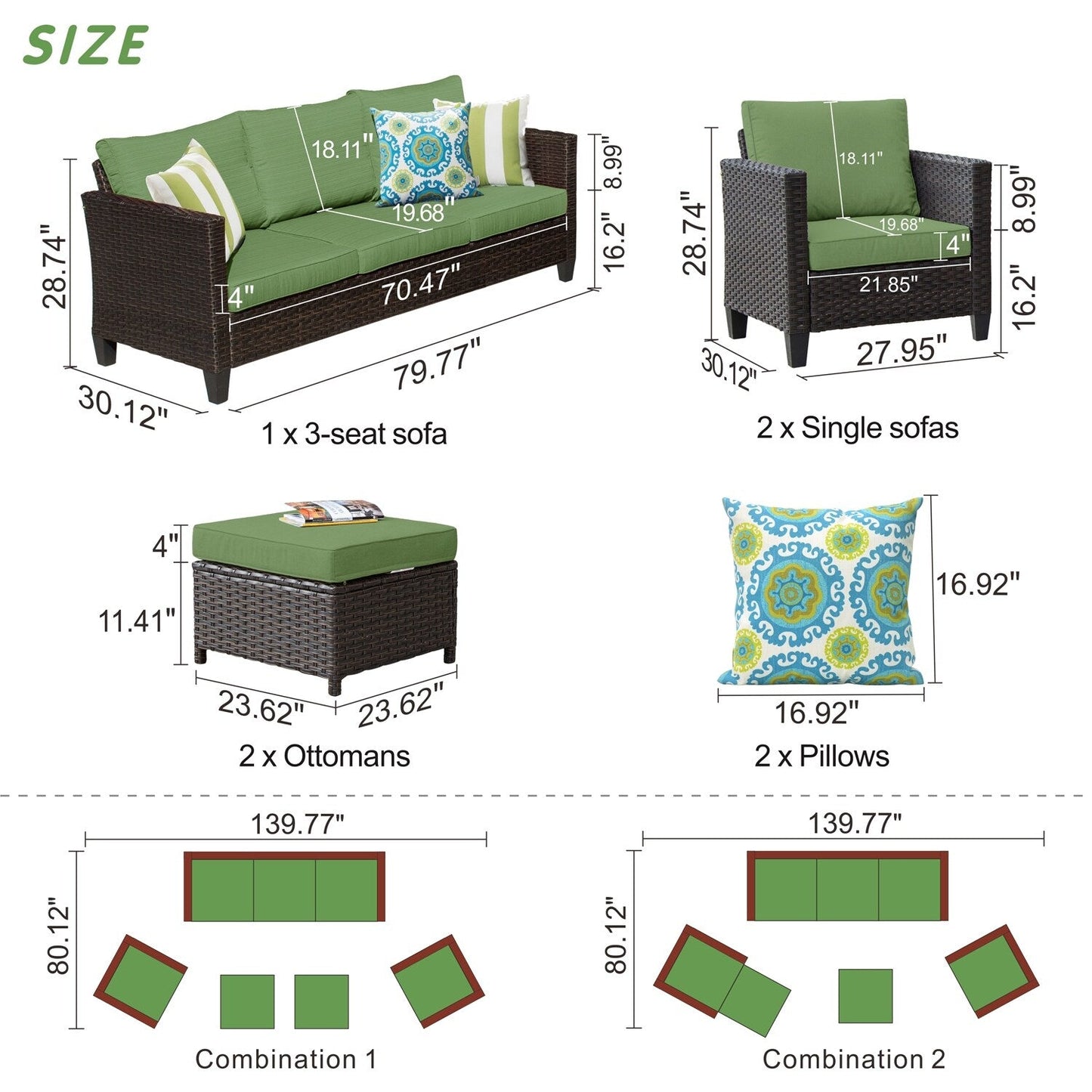 OVIOS Ensemble de meubles de jardin en rotin pour extérieur, 5 pièces, avec dossier haut.