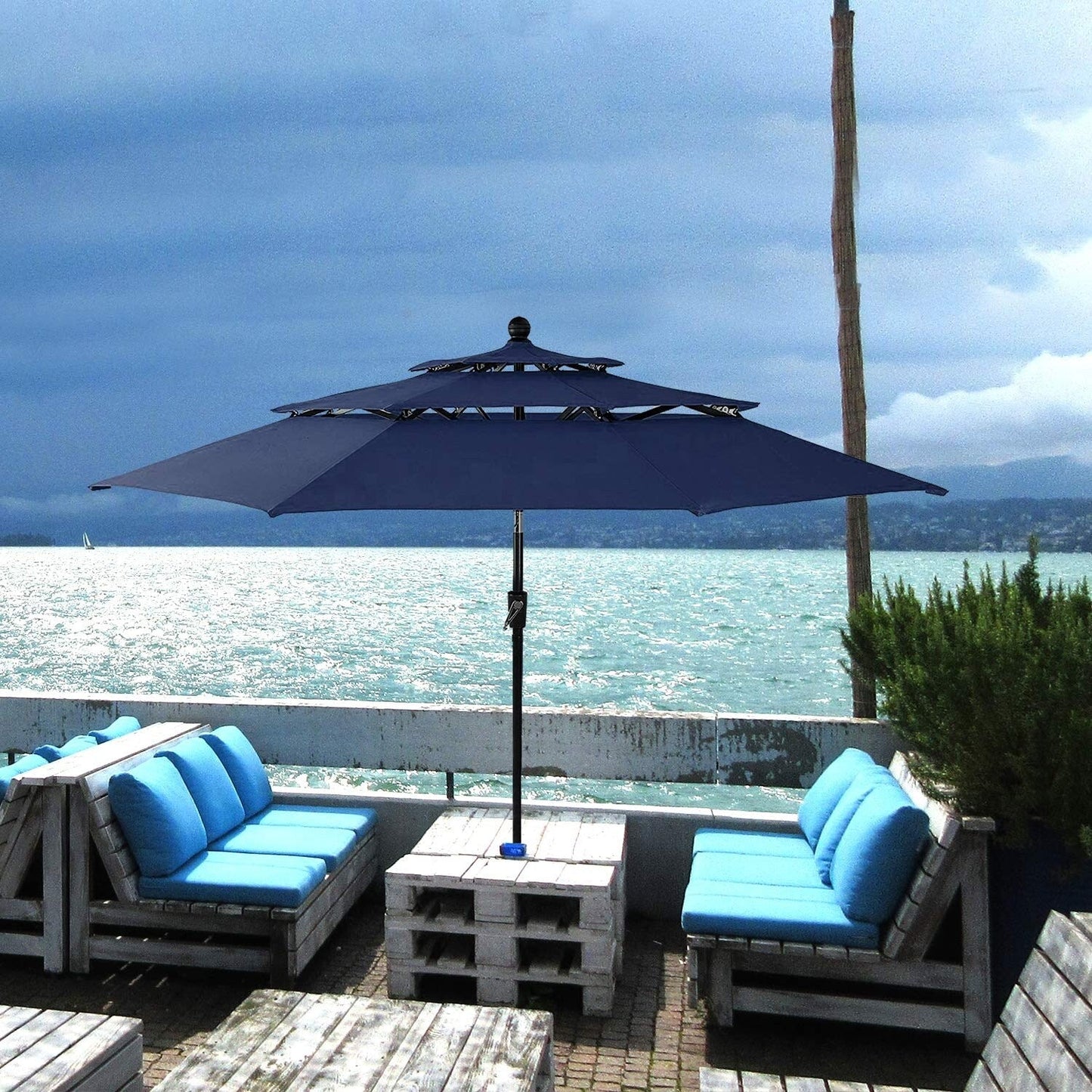 MAISON ARTS Parasol de terrasse extérieur à 3 niveaux, inclinable automatiquement, de 3 mètres, à double ventilation, avec lumières LED.