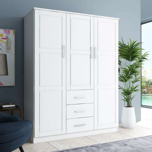 Palace Imports Armoire à 3 portes Cosmo en bois massif 100 % avec portes en bois massif ou en miroir
